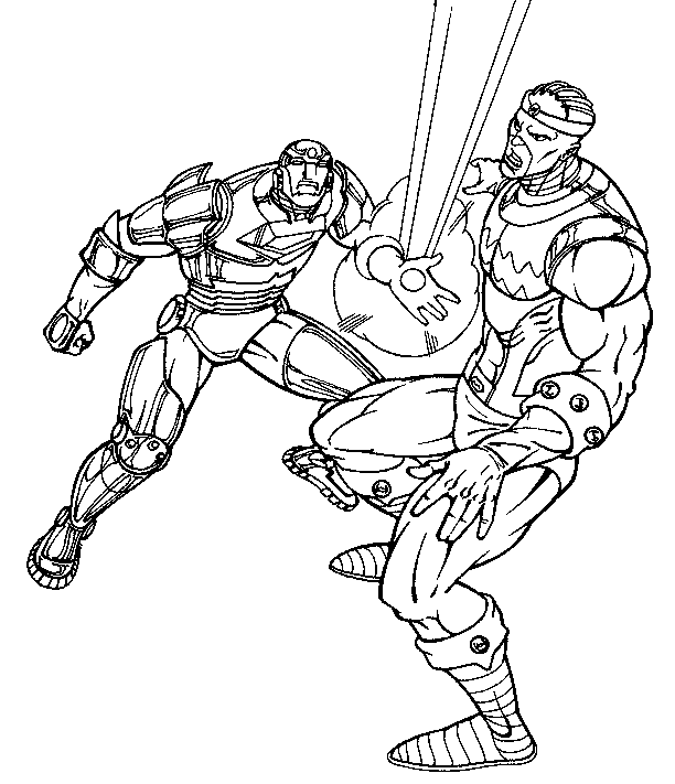 coloriage iron man combat le mechant